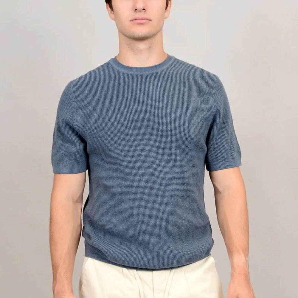 HEDGE Blue Knit Textured Tee